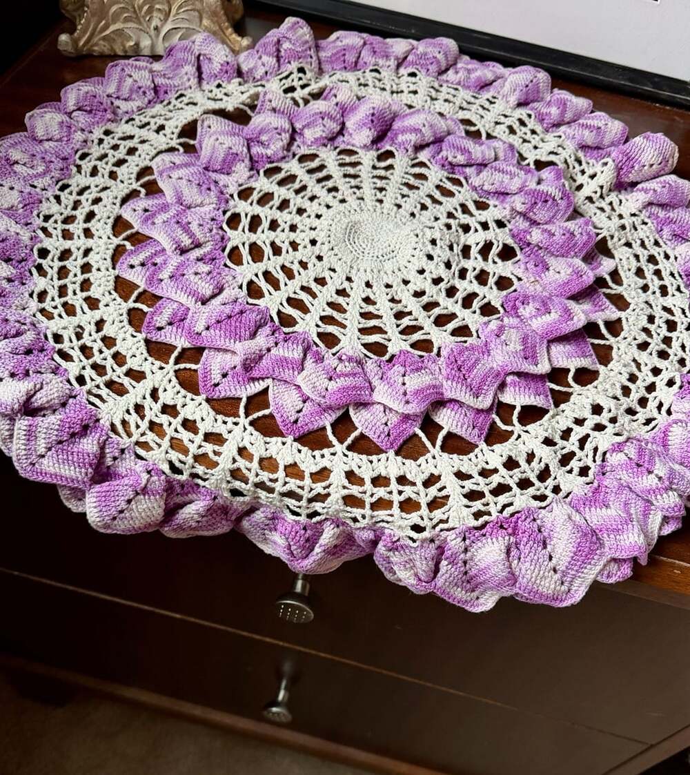 Vintage Handcrafted Crochet Doily White & Purple